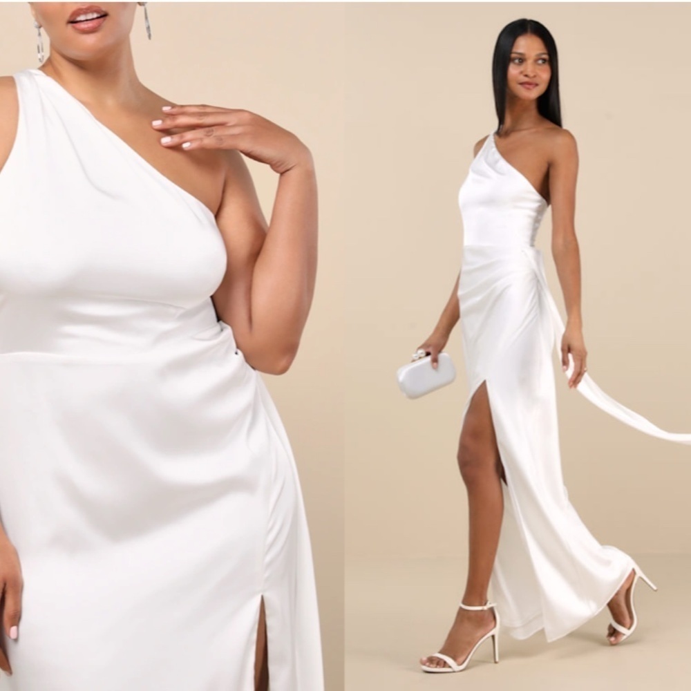LULUS Bridal Wedding Shower Reception Bachelorette Sexy Flowy Romantic Satin Max - Picture 5 of 9
